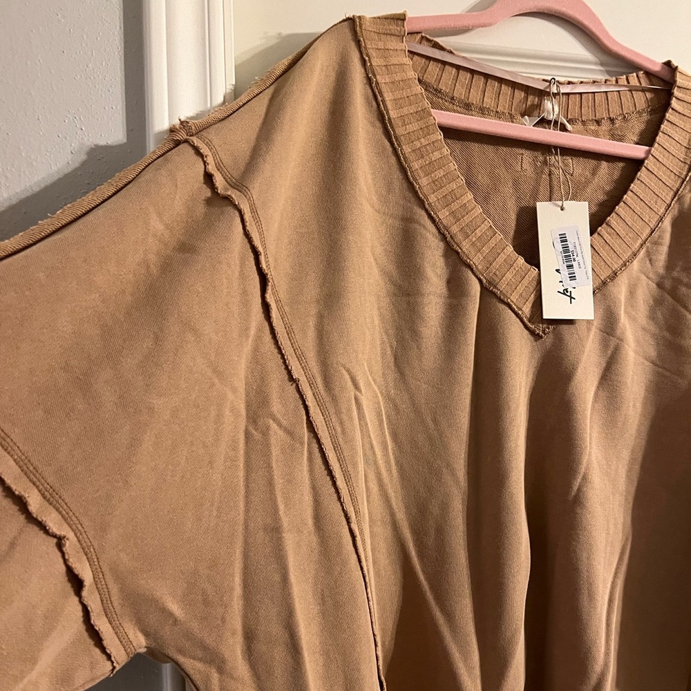 Blue Velvet mineral washed oversized French terry pullover size large tan